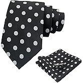 Luckyvestir Men's Tie Sets, Black and White Polka Dot Ties for Men with Pocket Square Tie Bar/Cufflinks for Wedding Business