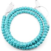 Stylish [Apple MFi Certified] Beaded Phone Charger Cable Metallic Colors USB Cable 2 in1 USB-C Charging Cord for Smartphones 3.3ft (Turquoise)
