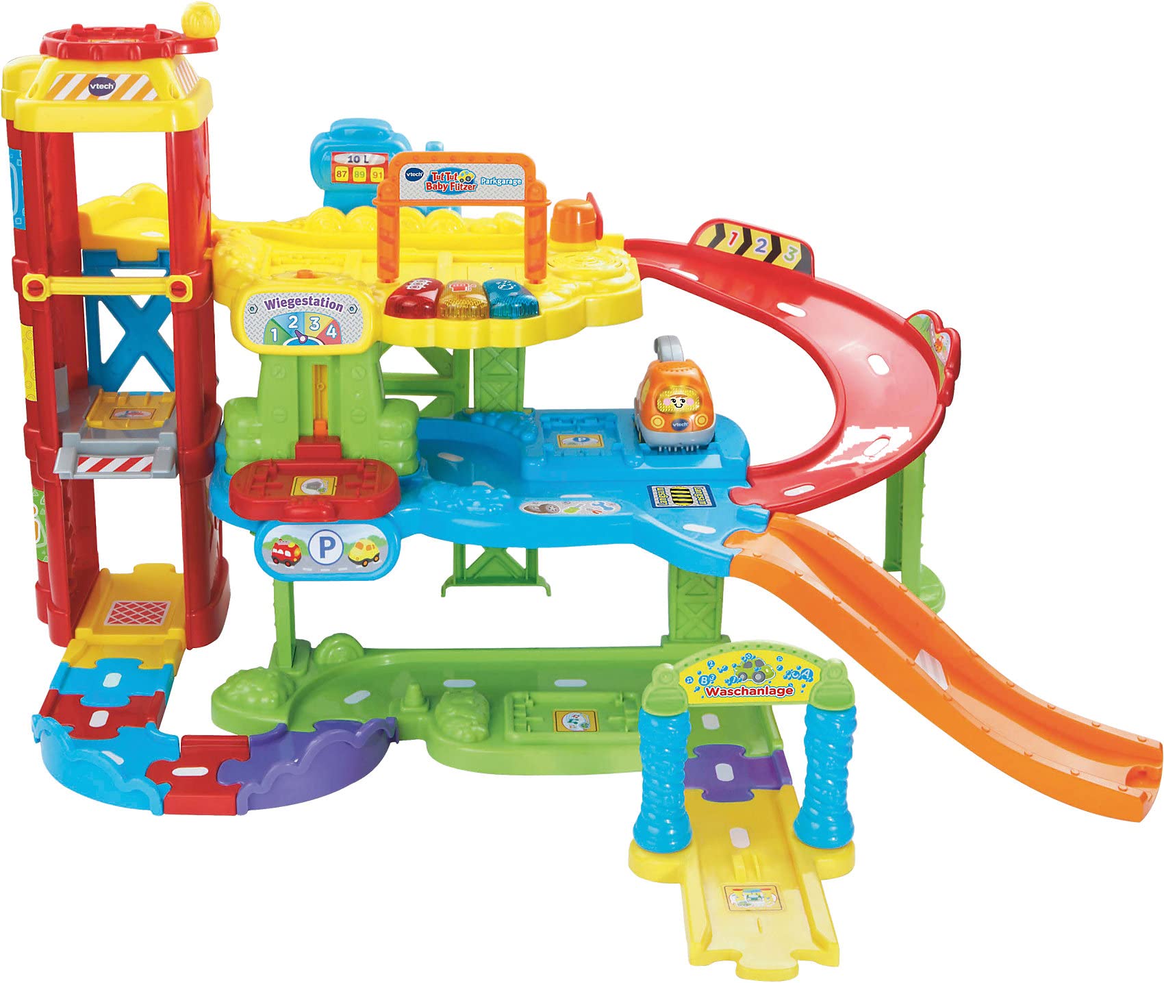 VTech Baby Flitzer - Parking Garage - Interactive Toy with Tow Truck, Lift, Slide, Gas Station and Much More - For Children Aged 1-5 Years