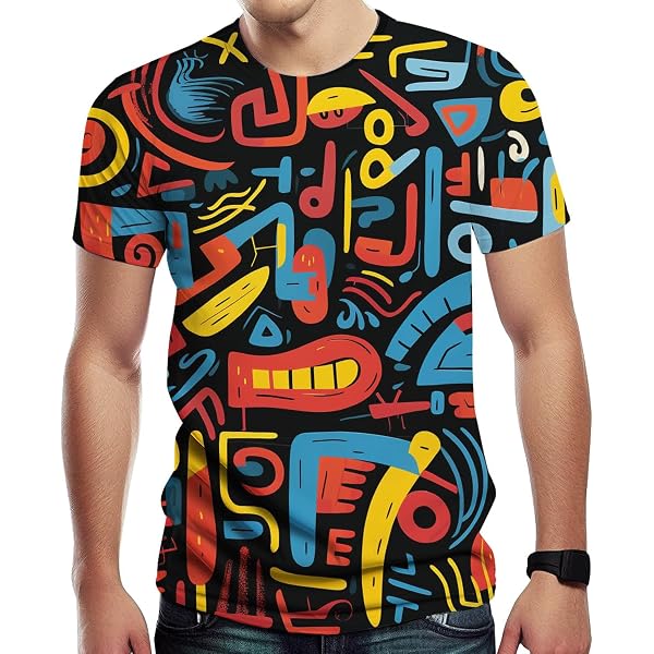 Girren Men's Graffiti Graphic T-Shirt – Colorful 3D Print, Hip-Hop Style, Super Soft Poly-Spandex Blend