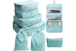 GUIFIER 8 PCS Packing Cubes Compression, Travel Luggage Organizer Bags, Travel Storage Bags Organizers with Large Toiletries Bag, Travel Laundry Pouches for Backpack Suitcases Clothes Underwear (Blue)