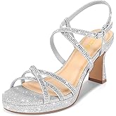 PIZZ ANNU Women's Stellora Platform High Heels Block Chunky Strappy Sparkly Rhinestone Open Toe Ankle Strap Dress Pump Sandals Shoes for Party Wedding