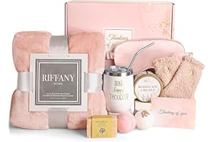 SUHCTUPTX Birthday Gifts for Women, Unique Happy Birthday Gift Basket Self Care Package Bday Ideas with Luxury Flannel Blanket for Mom Her Best Friends Sister Wife Friendship