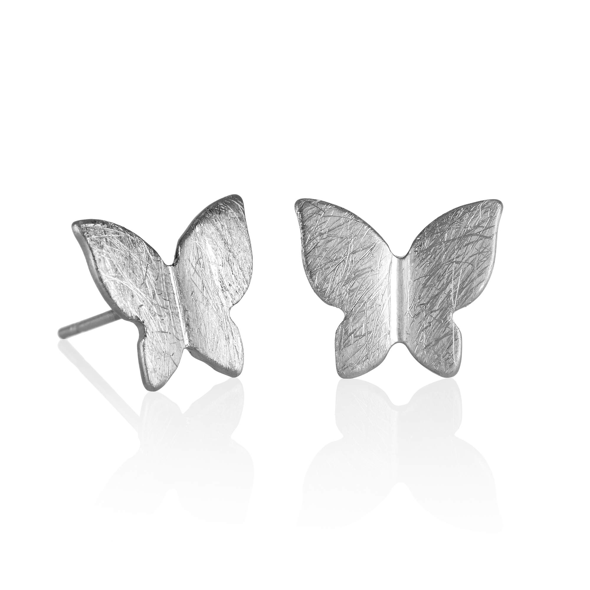 Namana Silver Butterfly Stud Earrings for Women and Teen Girls, Brushed Finish Silver Butterfly Earrings for Women, Womens Jewellery with Gift Box.