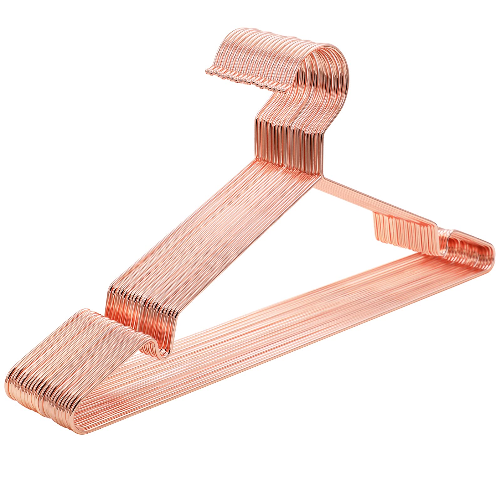SONGMICS 20 Pack Chrome Metal Clothes Hangers, Rustproof, Space Saving, Heavy Duty, Length 42 cm, Rose Gold CRI44R20