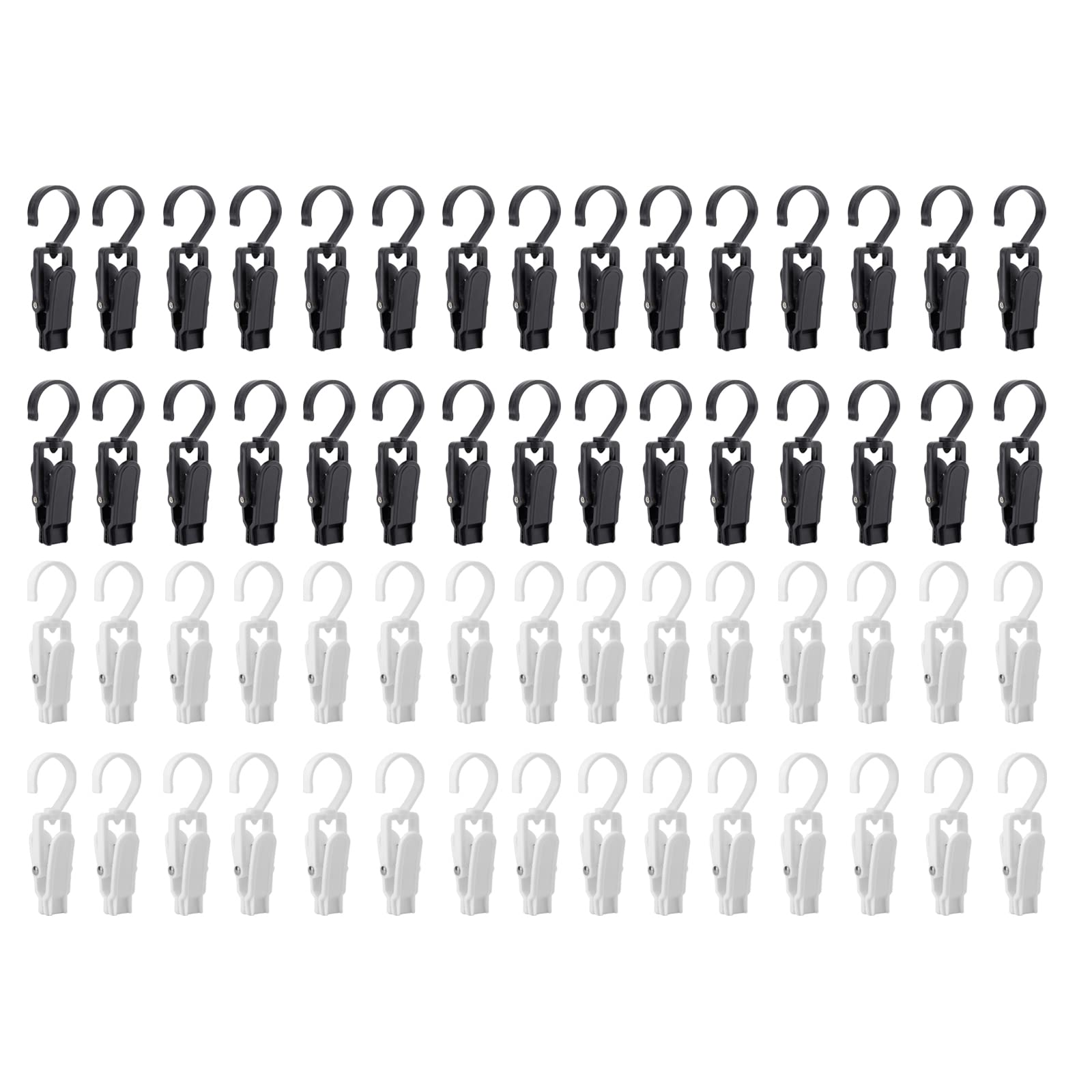 Photo 1 of Frcctre 60 Pack Laundry Hooks Clip, 4.3" Super Strong Plastic Swivel Hanging Clothes Pins Curtain Clips, 360°Rotating Family Travel Hook for Drying Clothes Hat Towel Sock Gloves, Black and White