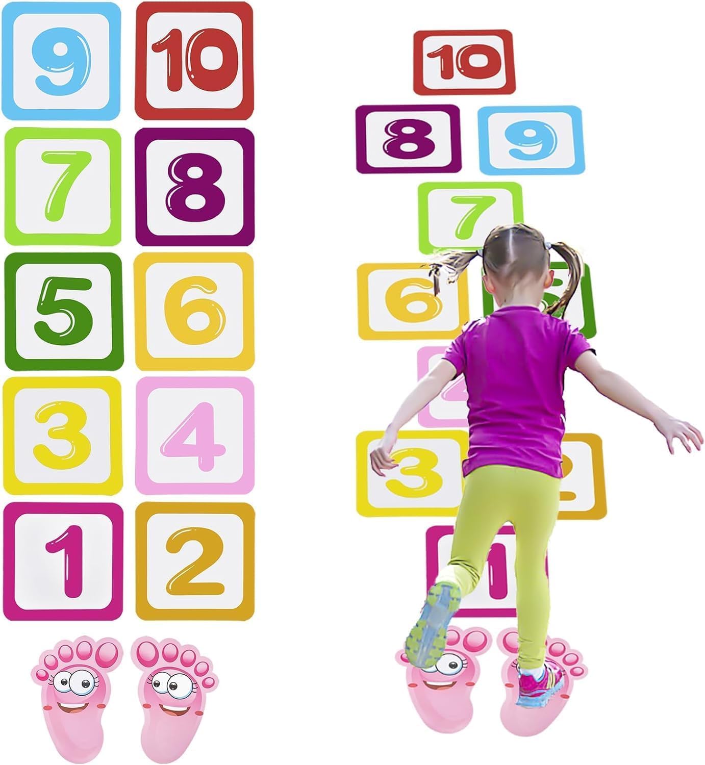 Uadme Puzzle Games Number Hopscotch, 10 Number Waterproof Hopscotch Mat Kids Wall Stickers Footprint Floor Wall Decal Colorful Wallpaper Decor for Baby Room Bedroom Classroom Ground Corridor Nursery