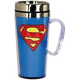 Spoontiques - Insulated Travel Mug - Superman Logo Coffee Cup - Coffee Lovers Gift - Funny Coffee Mug - 15 oz - Blue
