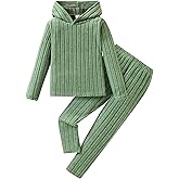 Kxuryueo Toddler Kid Girls Clothes Ribbed Color Block Long Sleeve Hoodie Sweatsuit Set Fall Outfits
