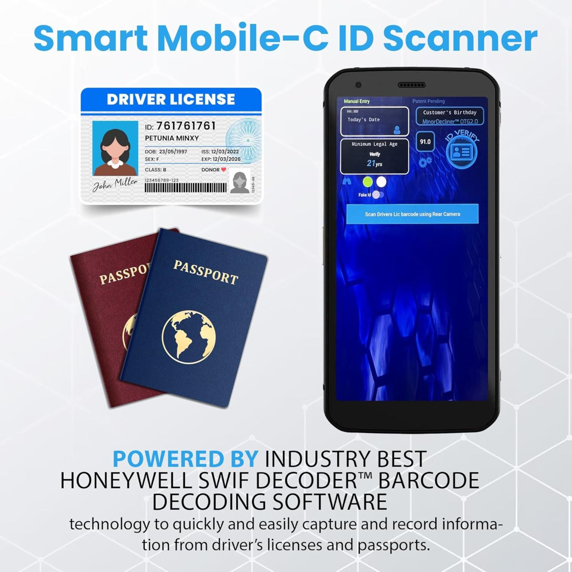 Mobile ID and Passport Scanner for Bars & Clubs - Easy to Use ID Checker for Your Business That Detects Expired IDs & Underage Customers – Works in All 50 States - Includes Optional Fake ID Detection