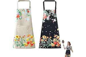 2 Pack Floral Waterproof Aprons Adult Cooking Kitchen Apron Adjustable Bib Unisex Chef Apron with Pockets Perfect for Daily K