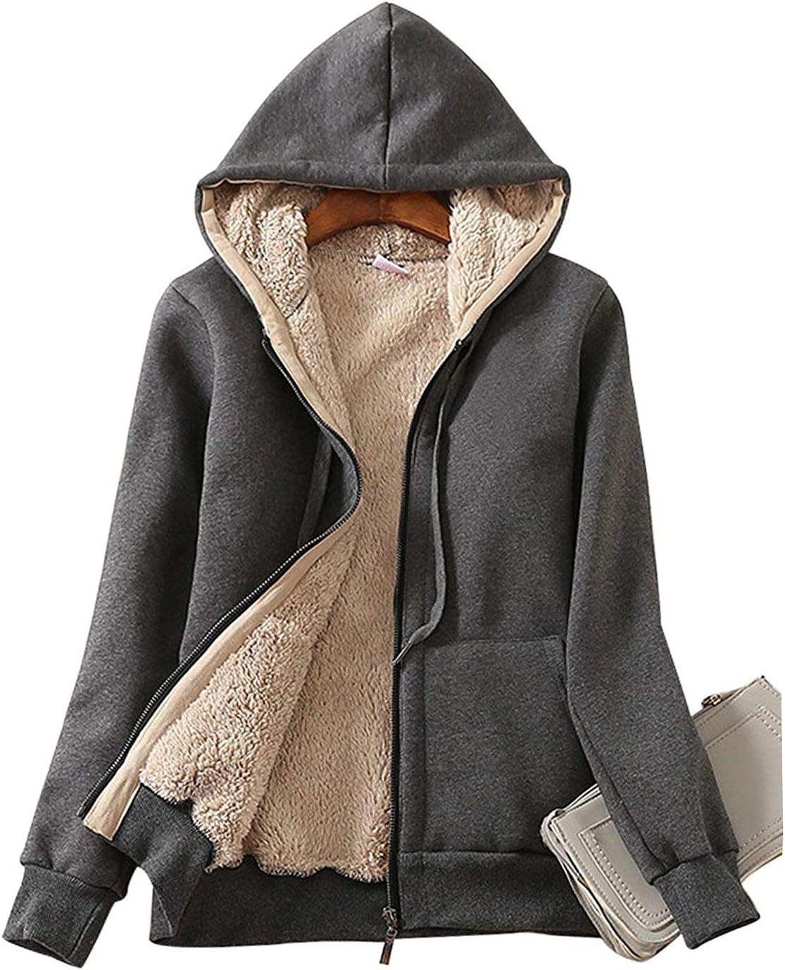 SRTUMEY Dames Fleece Gevoerde Lange Hoodie Vrouwen Hooded Trui Jas Winter Warm Wollen Rits Jas Katoenen Jas Uitloper Vrouwen Zip Up Casual Pullover Tops, Rood, 4XL