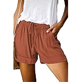 Wielsscca Womens Drawstring Shorts Summer Elastic Waist Casual Lightweight with Pockets