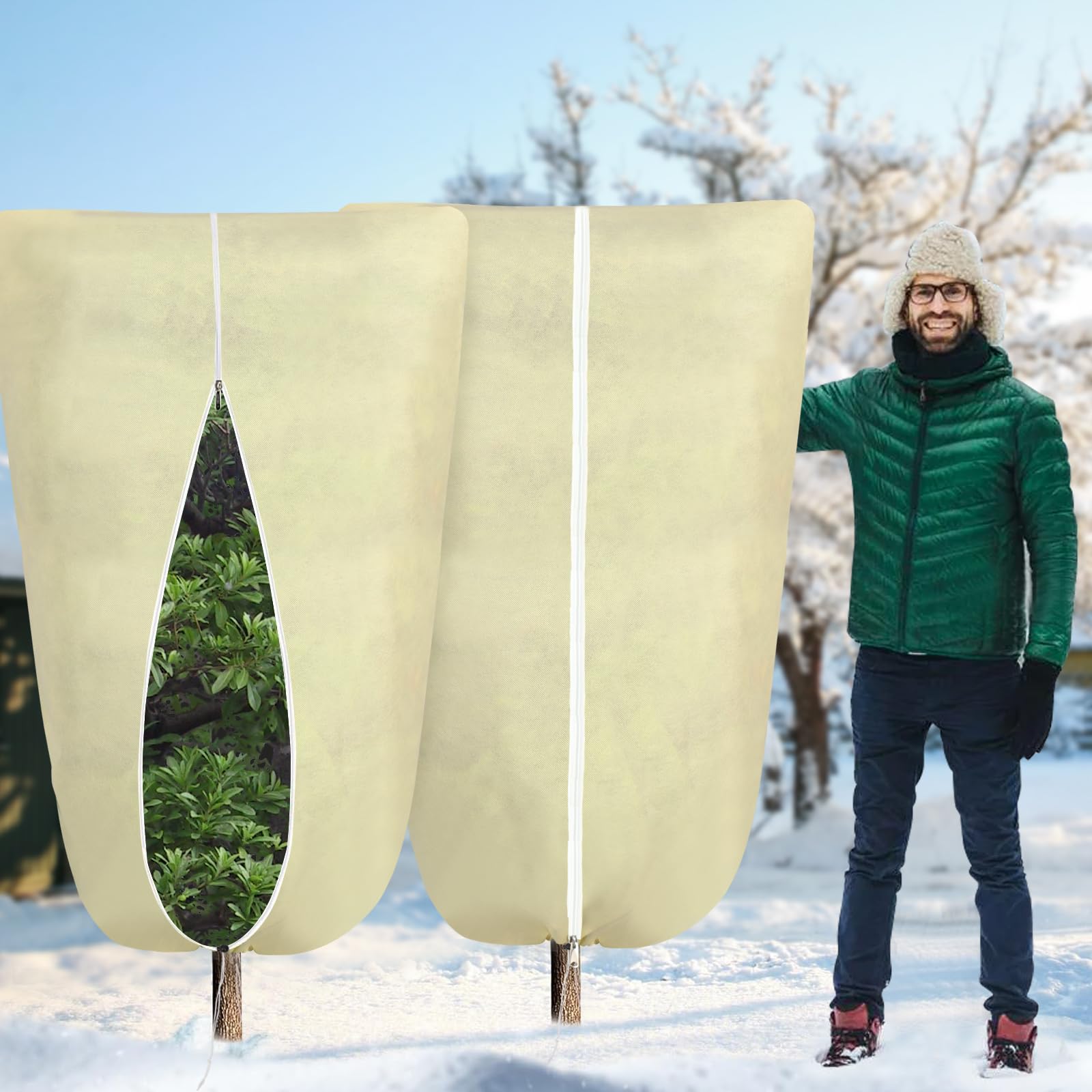 YTOPRO Plant Fleece Frost Protection with Zipper Drawstring,Garden Fleece Frost Protection,Frost Protection for Outdoor Plants,Plant Covers for Winter (2Pack-180X120CM)