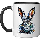 Polygon Art Jackrabbit Jackrabbits Ceramic Mug, Black/White