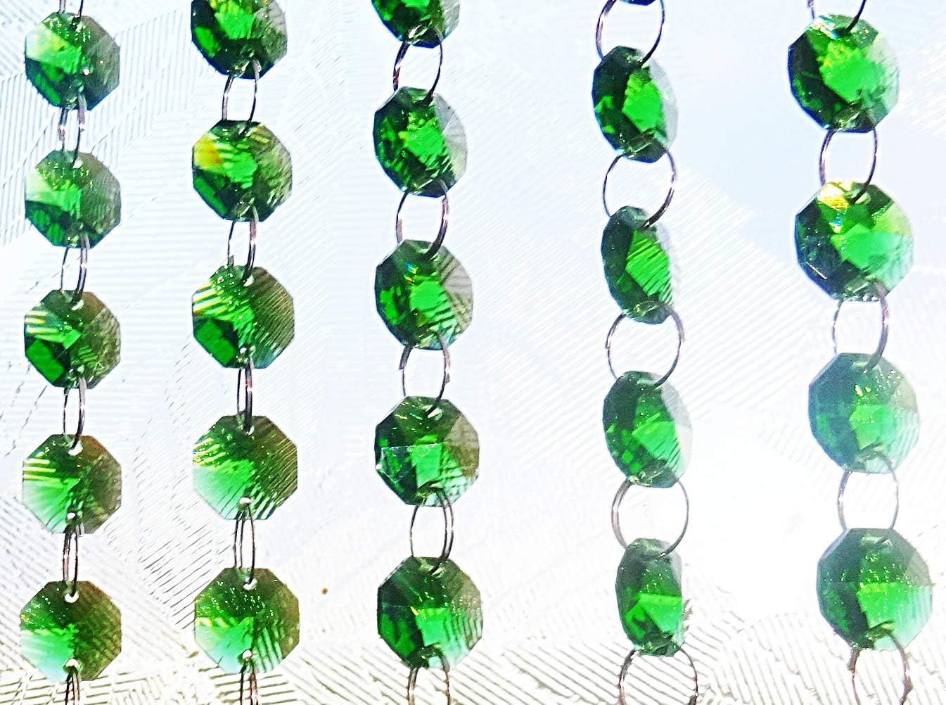 100 Emerald Green 14mm Octagon Chandelier Drops Light Parts Cut Glass Crystals Droplets Beads Christmas Tree Ornaments Wedding Wishing Decorations Garlands Sun Bead Chains
