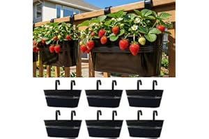 LaLaGreen Deck Railing Planter Box (17 Inch, 6 Pack) Large Black Metal Window Flower Boxes Outdoor, Hanging Planters Plant Ho