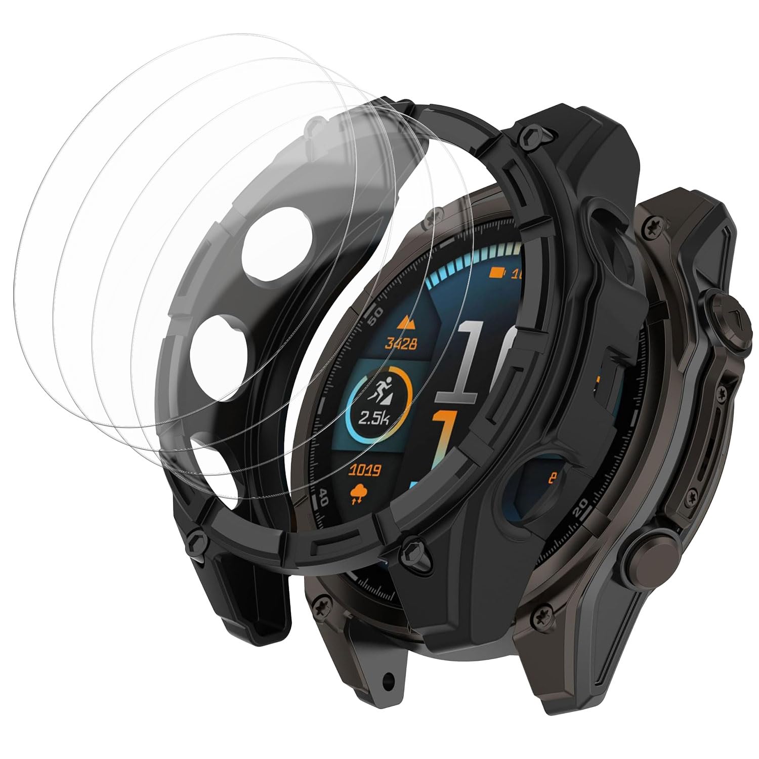 [1+4 Pack] Case with Tempered Glass Screen Protector Compatible with Garmin Fenix 8 SOLAR 51MM (Not for Fenix 8 51mm AMOLED), Bumper Full Coverage Protective Soft Cases Face Cover for Fenix 8 SOLAR 51MM