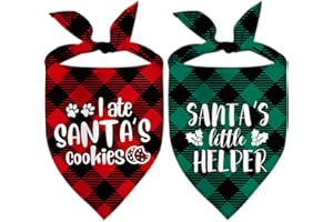 XGXHZYLC Christmas Dog Bandana, 2 Pack Red Green Plaid Pets Bandana Triangle Bibs Cat Scarf Set