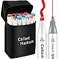 Caliart 24 Colors Fine & Chisel Permanent Alcohol Markers, Dual Tip Artist Sketch Art Markers Set for Adult Coloring Book, Aesthetic Cute School Supplies, Pens for Drawing Coloring Illustrations
