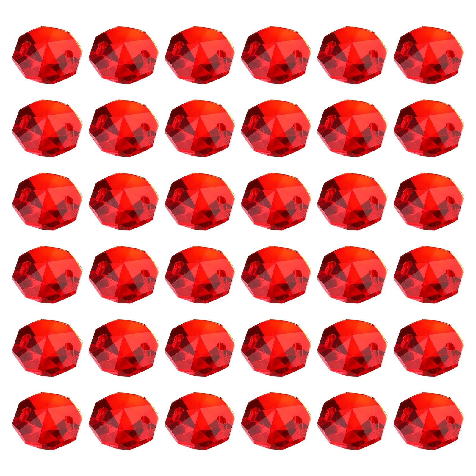 PATIKIL Crystal Octagon Beads, 40 Pack 14mm Chandelier Prisms Parts Hanging Beads DIY Lamp for Arts Crafts Decoration, Red