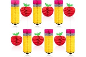 RENBUZHU 12Pcs Pencil Apple-Shaped Hanging Honeycomb Welcome Back to School Classroom Decorations for Teacher Appreciation Week First Day of School Party Supplies Decor
