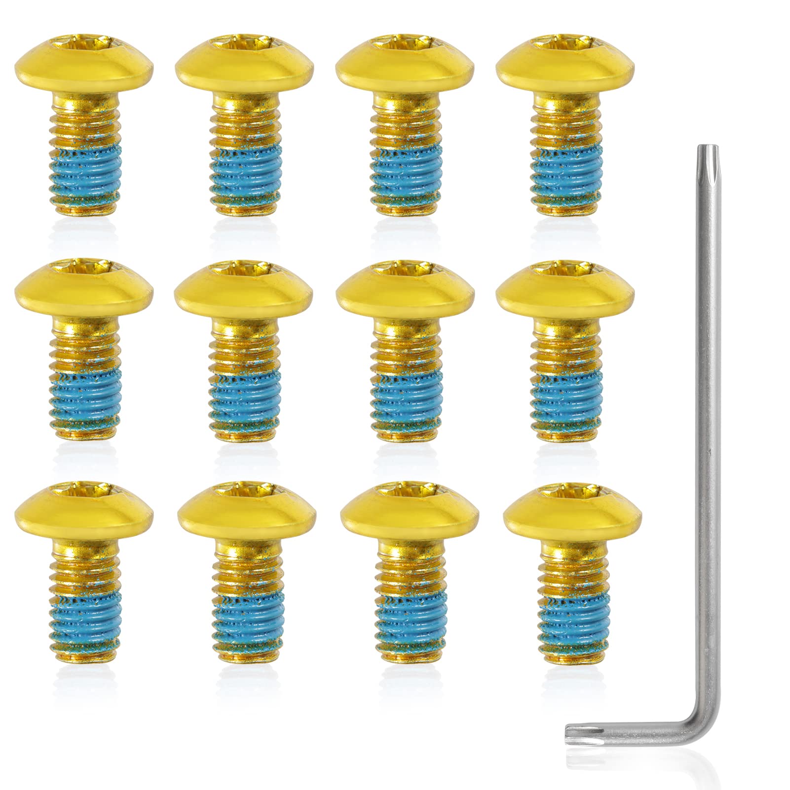SPEEDWOX 12 Pcs Bicycle Rotor Screws, Disc Brake Rotor Bolts M5x10mm, MTB Rotor Bolts Gold with T25 Star Wrench for Road Bike Mountain Bike