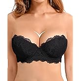 Lingesxy Women's Strapless Push Up Bra Convertible Multiway Lace Padded Underwire Bras with Clear Straps