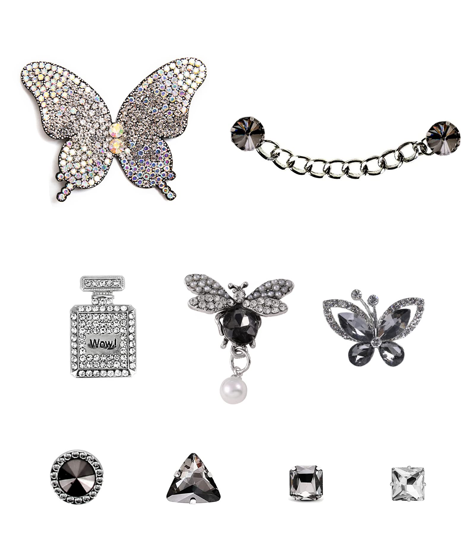 Chic Bling Shoe Charms Gold and Sliver Designer Jewels Pretty Cute Chains Decorations Accessories for Women Girl Adults
