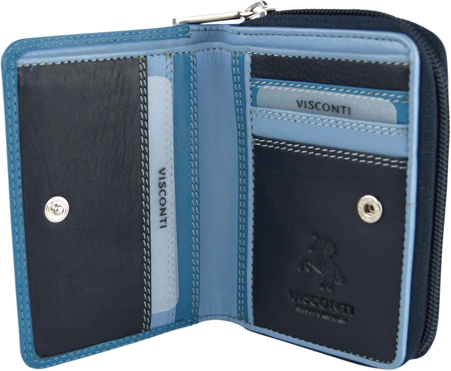 Visconti Ladies Compact Leather Purse/Wallet Shades of Colours Gift Boxed Fashion (Shades of Blues)
