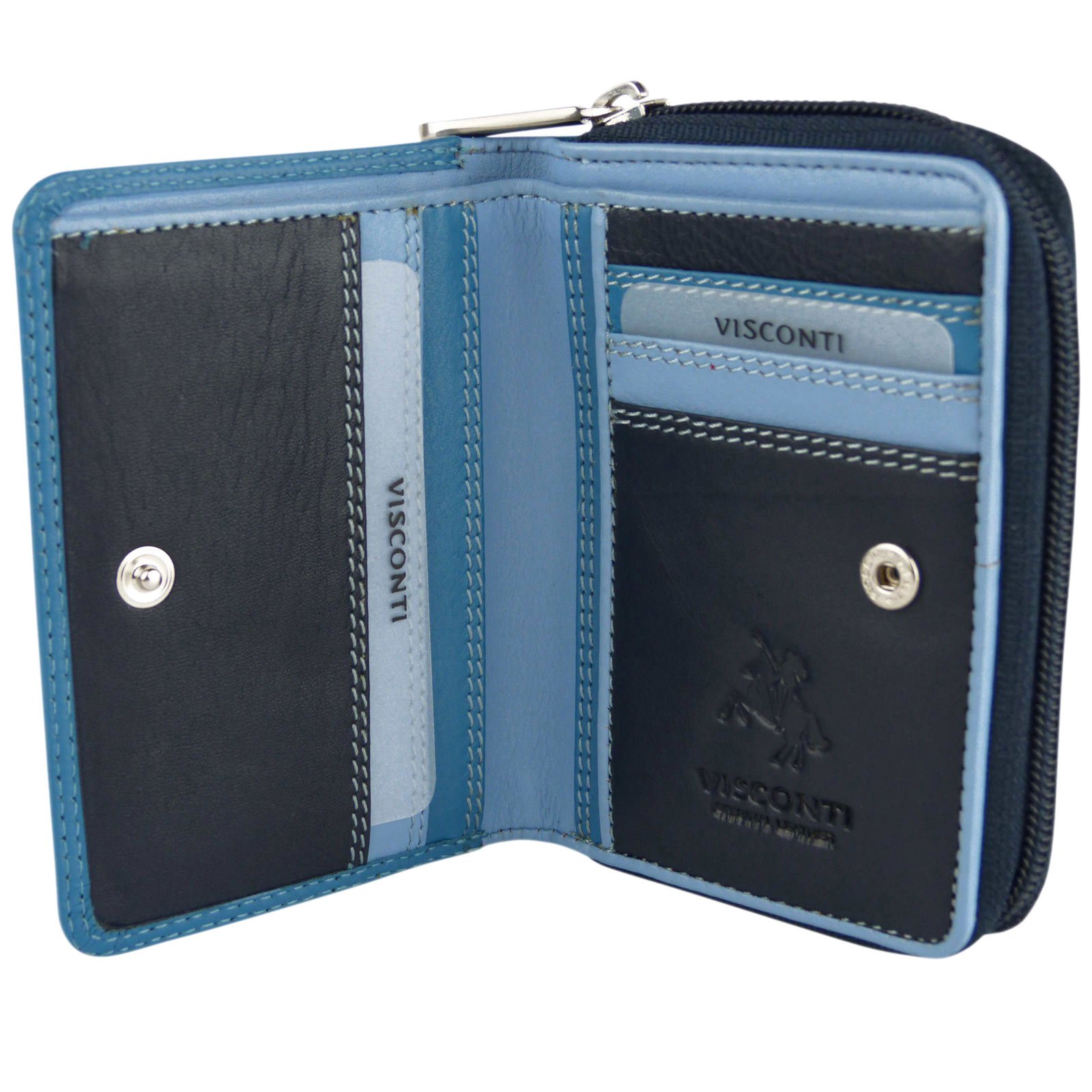 Visconti Ladies Compact Leather Purse/Wallet Shades of Colours Gift Boxed Fashion (Shades of Blues)