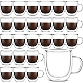 Gerrii Double Walled Glass Coffee Mugs with Handle 10 oz Insulated Borosilicate Glass Cappuccino Mugs Clear Espresso Cups for Home Office Coffee Tea Espresso Latte Milk and Hot Cold Beverages(24 Pack)