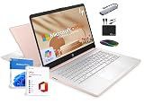 HP 14" Laptop 2025 Business Student Slim Computer, Lifetime MS Office, Copilot AI, Quad-Core Intel CPU, 16GB RAM, 628GB Storage (128GB UFS+500GB Ext), MarxsolAccessory, Wi-Fi 6, Win 11 Pro, Rose Gold