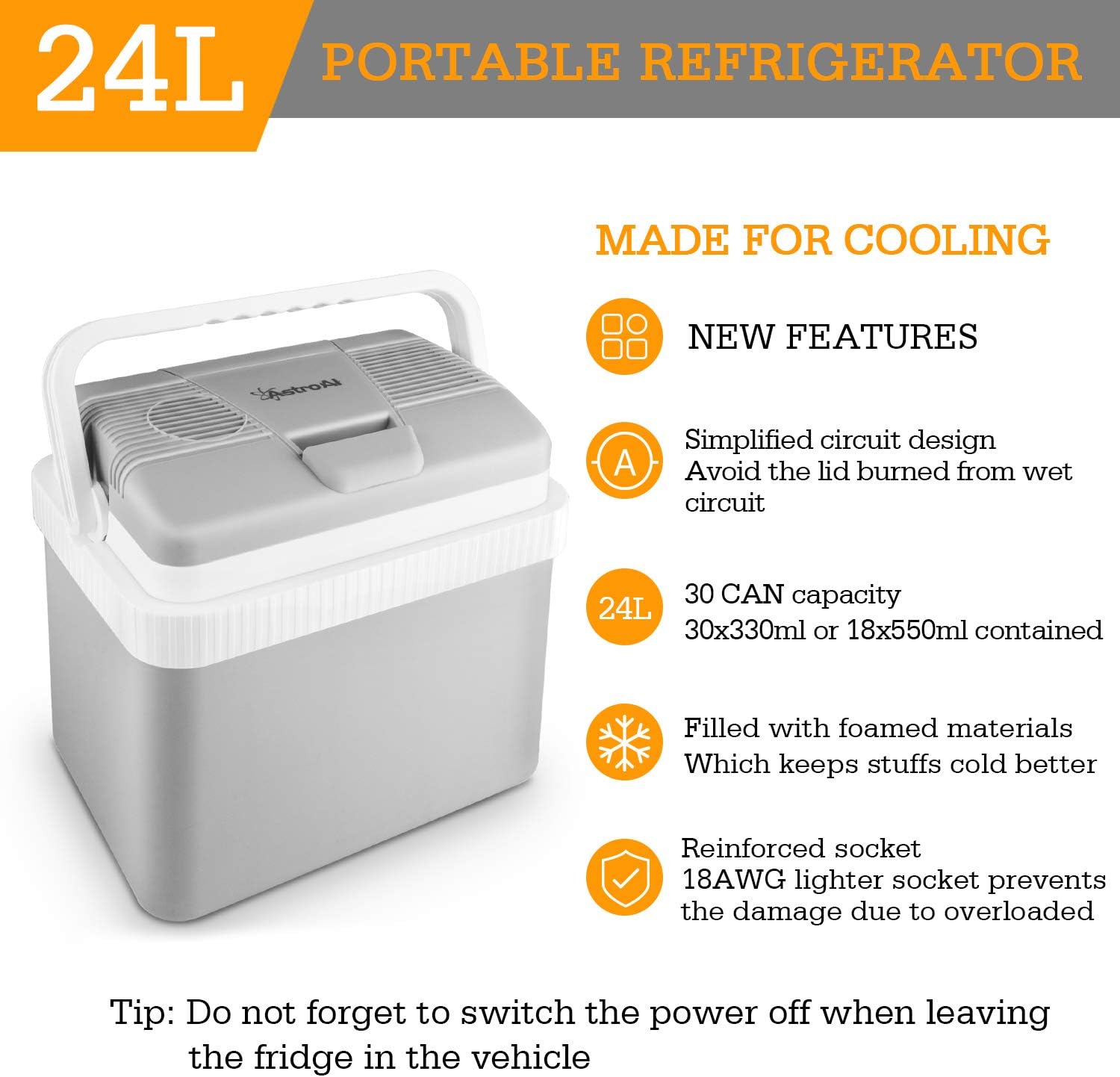 AstroAI Mini Car Fridge 24 Liter Portable Thermoelectric Cooler