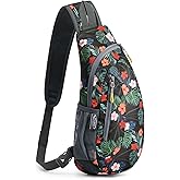 G4Free Sling Bag for Men Women, Small Crossbody Backpack Lightweight Chest Shoulder Bags for Travel, Outdoor and Sports (Flower Black)