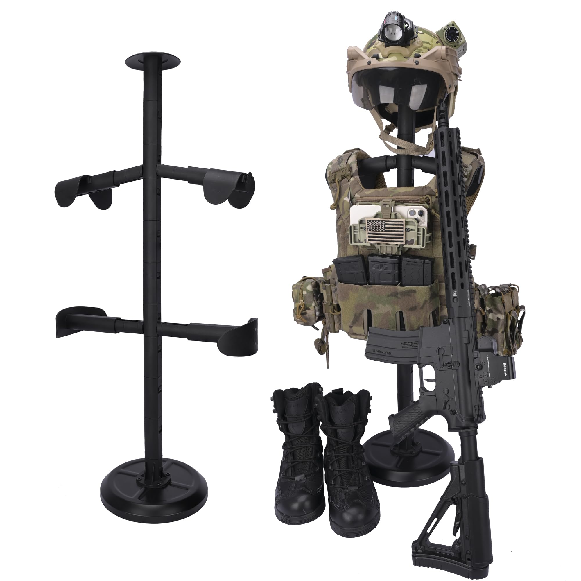 Photo 1 of Tri-Claw warfalcon Tabletop Tactical Gear Stand, Modular Detachable Display Rack for Plate Carrier, Tactical Vest & Helmet, Height Adjustable Portable Gear Organizer