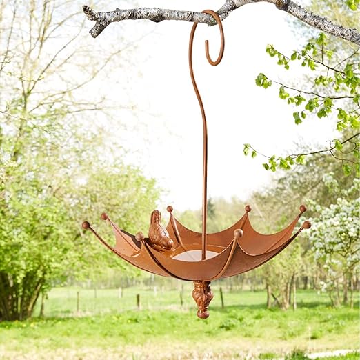 Pureday Vogeltranke Schirm Gartendeko Vogelbad Zum Hangen Metall Rost Amazon De Kuche Haushalt