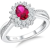 RANDES Oval Engagement Ring Sterling Silver/14K Gold Plated Sapphire/Emerald/Ruby/Aquamarine 2 Cttw Gemstone Halo Rings Split Shank Statement Rings for Women Size 6-10