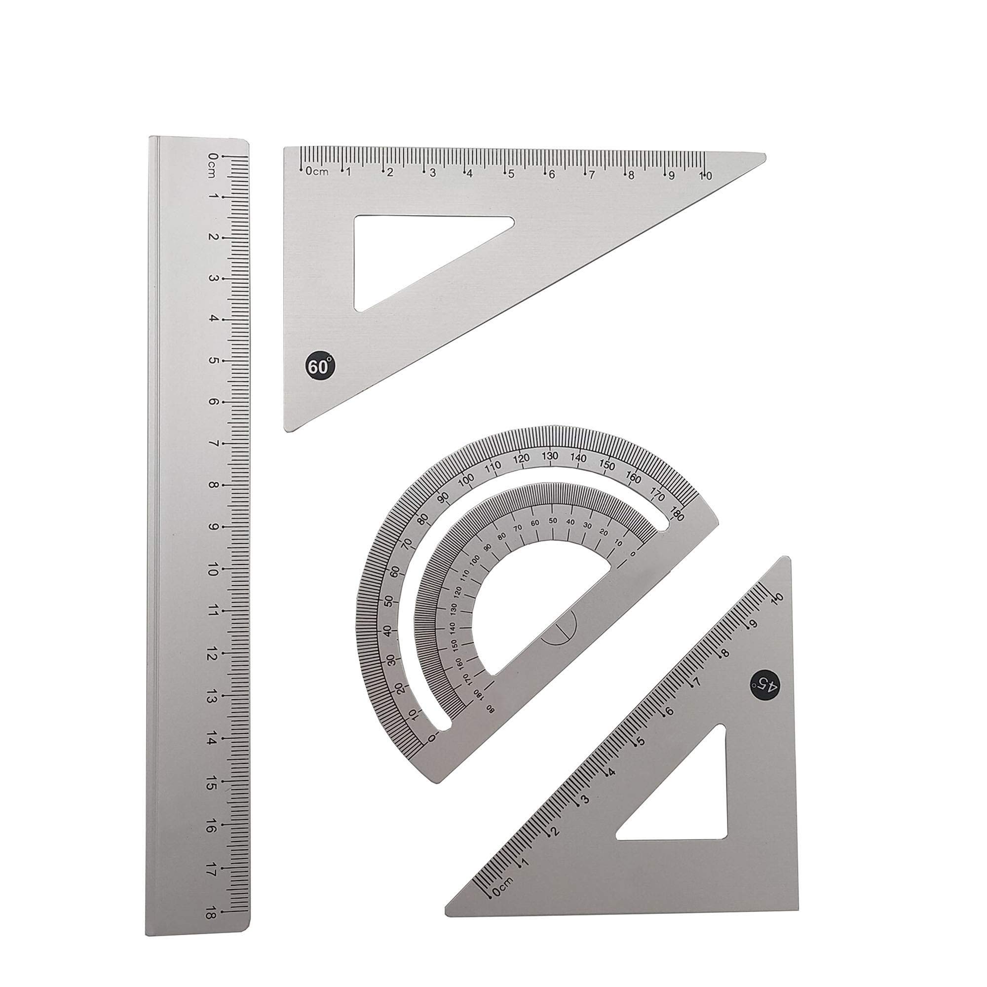 Accod Aluminum Alloy Ruler Set: Stainless Steel Scale Ruler, Math Geometry Tool (White, 18cm)