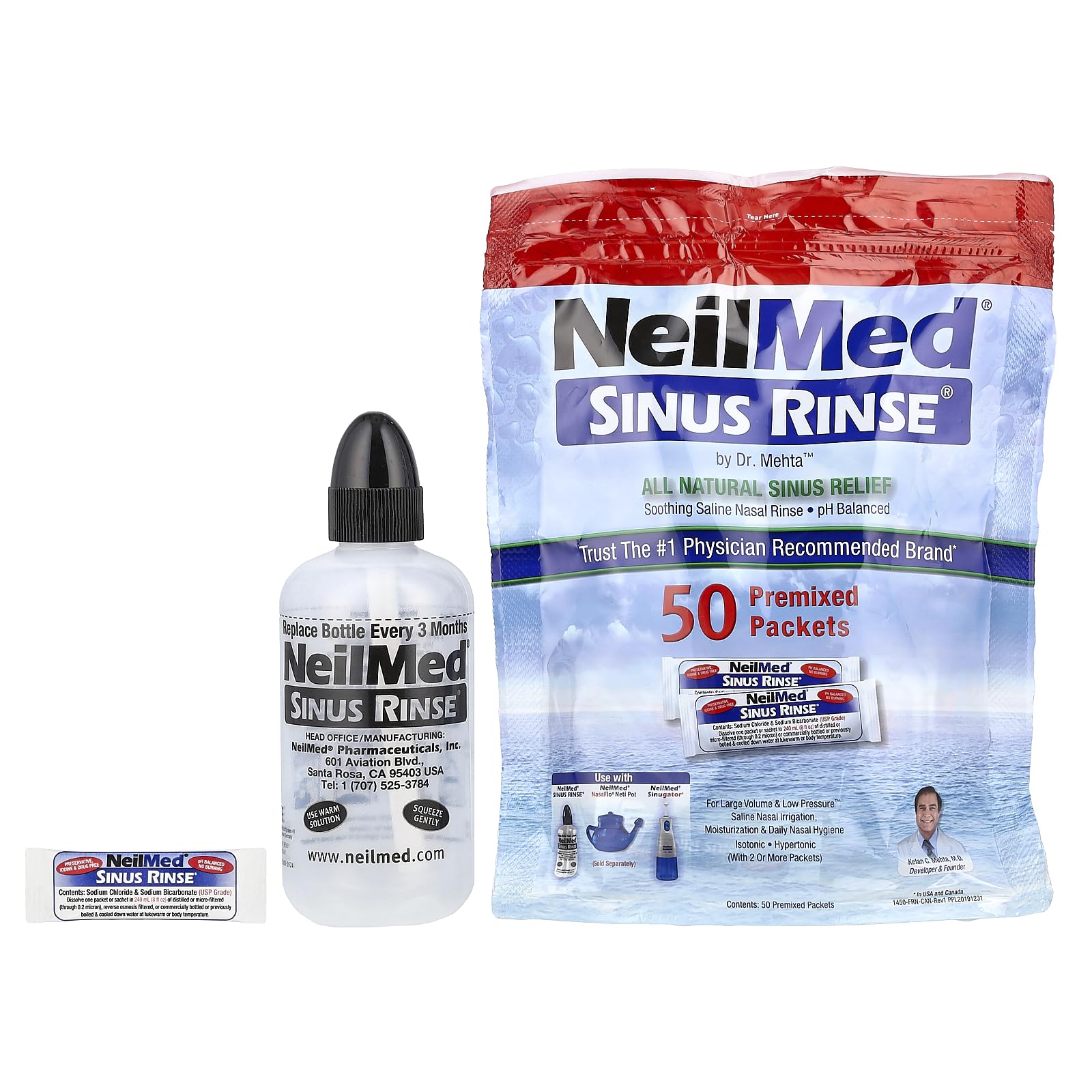 NeilMed Sinus Rinse - A Complete Sinus Nasal Rinse Kit, 50 count (Pack of 1) Count may vary