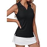 TACVASEN Womens Golf Shirt Sleeveless UPF 50+ Polo Shirts Collared Tennis Tops V Neck Athletic Workout Tank Quick Dry