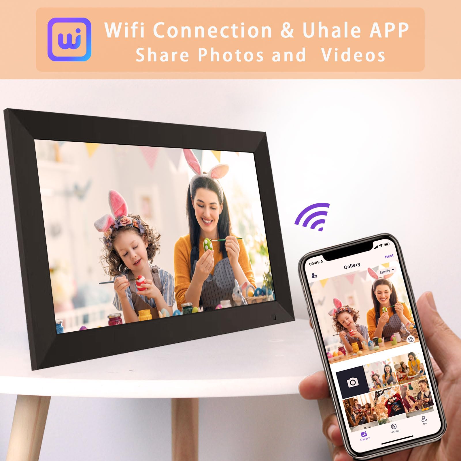 2 PCS Digital Picture Frame, PULLOON 10.1 Inch WiFi Digital Photo Frame with HD Touch Screen, Auto-Rotate, Wall Mountable, Built-in 32GB Storage, Easy Setup to Share Photo and Video Instantly via App