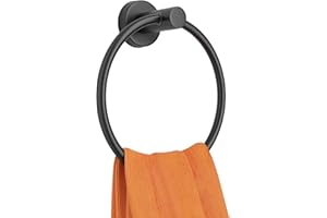 LYDIA'S DEAL Matte Black Towel Ring - Heavy Duty Stainless Steel Hand Towel Holder for Bathroom & Kitchen, Wall Mounted with Easy Installation Kit | 6.5" L x 1.97" W x 6.5" H