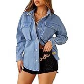 TodTan Women Denim Jacket Shacket - Casual Long Sleeve Denim Shirts Oversize Boyfriend Jean Jackets Shirt Spring Fall Outfits