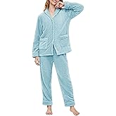 NRZD Women's Warm Fleece Pajama Sets, Long Sleeve Soft Sleepwear Button Down Winter Lounge PJs Sets with Straight Pockets