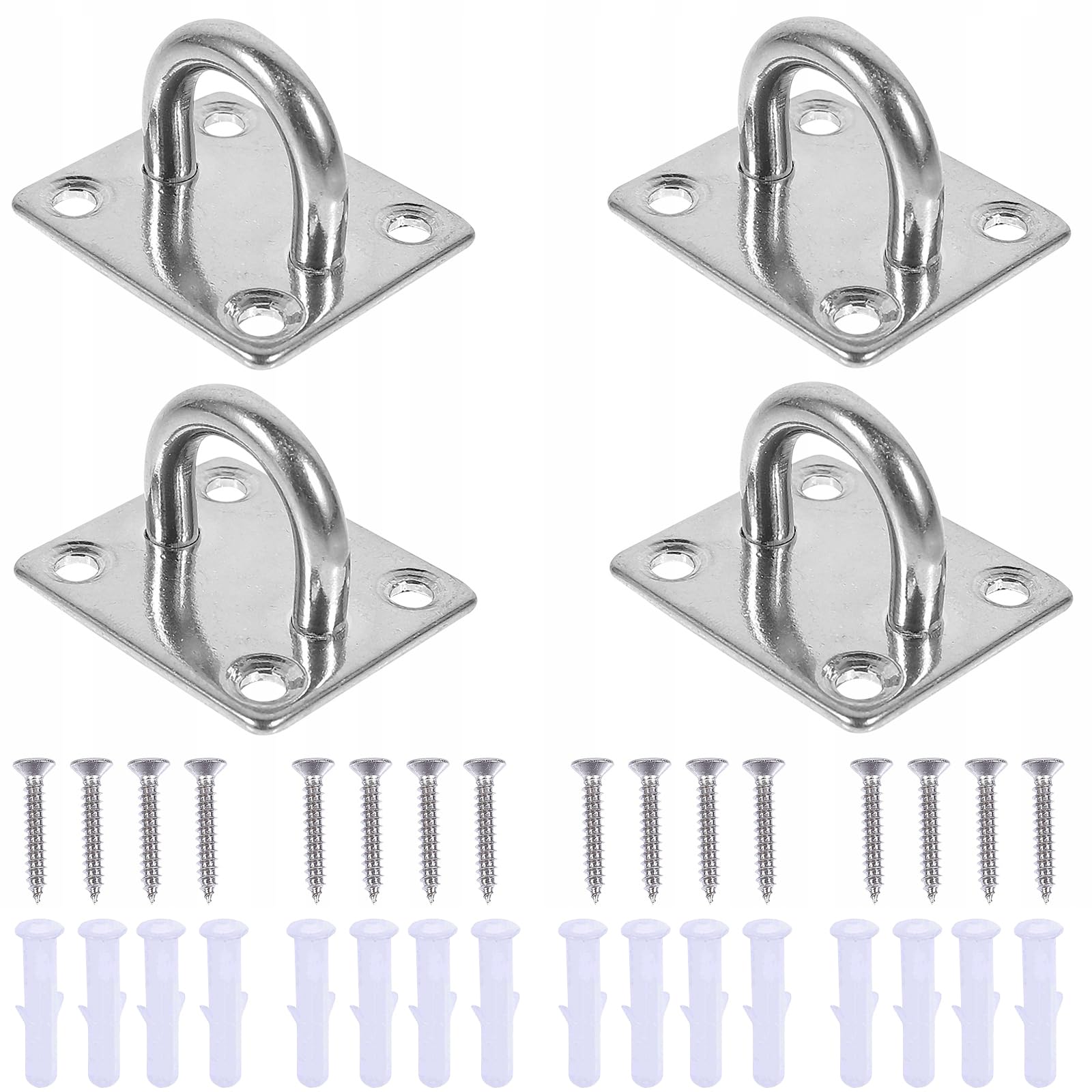 Cyleibe Pad Eye Plate, Stainless Steel Suspension U Hooks, Marine Hardware Staple Hook with Screws for Wall Ceiling Hanging (Square, Count, 4)