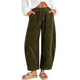 Gozoloma Women's Cord Barrel Pants Elastic Waist Baggy Sweatpants | Soft Corduroy Barrel Pants Drawstring Elastic Waist Baggy