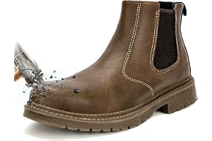 ZBVB Steel Toe Work Boots for Men Women Slip-on Chelsea Boots, Men's Industrial Construction Shoes, Waterproof, Lightweight, Comfortable, Non-slip Safety Boots…