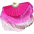 Winged Sirenny Large Single Belly Dance Silk Flutter, 45in Wide Short Silk Fan Veil Right Hand(pink fading)