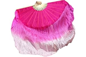 Winged Sirenny Large Single Belly Dance Silk Flutter, 45in Wide Short Silk Fan Veil Right Hand(pink fading)